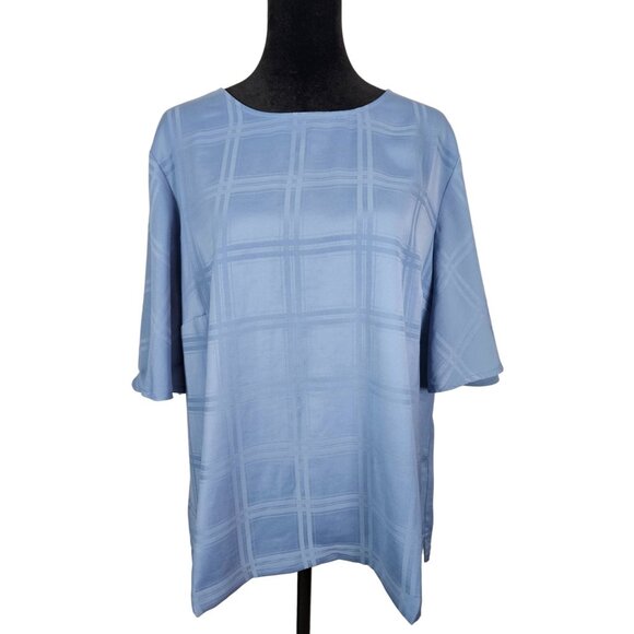 A New Day Womens Blouse Size XL Short Sleeve Keyhole Button Flutter Sleeves Blue - Picture 1 of 9